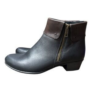 Remonte Ankle Boot Side Zip Low Heel Black Leather Western Size 37 US 6.5